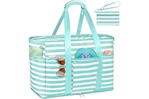 JUYANO Bolsa de Playa Grande XXL Familiar con Cremallera - Bolso Shopper de Malla para Mujer - Tote de Hombro para Viaje, Compras, Gimnasio - 50x20x35cm