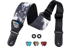 LEKATO Gitarrengurt, 3D Neopren Schaumpolster Bassgitarrengurt 3 Zoll Breite 114–139cm Länge, Verstellbarer Guitar Strap mit Lederenden für Bass und E-Gitarre