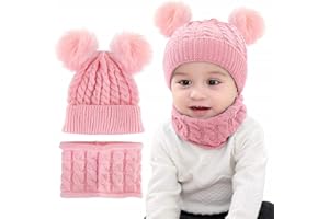 Joligiao Niño Bufanda Gorro Set de Bufanda Punto Conjunto Gorro Pompon Invierno Sombreros Set Niña Gorro de Peluche Bebé Caliente Bufanda Set Cálido Beanie 1-3 Años