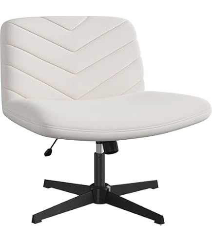 Sweetcrispy Bureaustoel zonder armleuningen, bureaustoel met PU-leer, leesstoel met brede bekleding om in kleermakersstoel te zitten, in hoogte verstelbaar, 360 graden draaistoel voor thuis, beige
