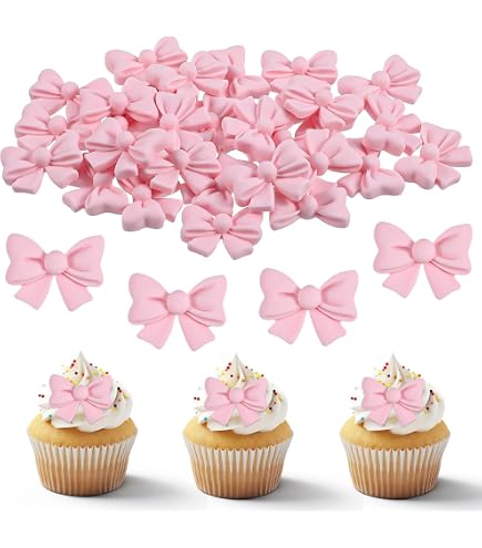 Kinretixia 20 Rosa Cupcake Topper Mit Schleife – Kuchenpicker Für Brautparty, Babyparty, Geburtstag & Hochzeit Kinretixia 20 Rosa Cupcake Topper Mit Schleife – Kuchenpicker Für Brautparty, Babyparty, Geburtstag & Hochzeit