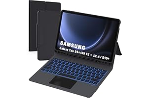 ‎ROOFEI Für Samsung Galaxy Tab S9 FE+ /S9 Plus/S10+ 12,4 Zoll Hülle mit Tastatur - Folio Trackpad Tablet Cover mit Stifthalter - Beleuchtete Deutsches QWERTZ Layout Tastatur mit Touchpad für Tab S9 FE+ / S9+