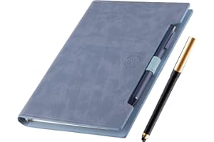 Holderzwu Cuaderno clásico de cuero, cuaderno recargable con páginas a rayas, cuaderno de negocios A5 con bolsillos/soporte para bolígrafos/bolígrafos, papel forrado de 100 g/m², 160 páginas (azul)
