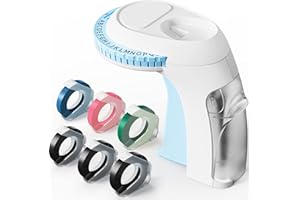 ‎VIXIC Vixic Beschriftungsgerät, Omega S Etikettiergerät Prägegerät mit 6 Prägebändern, Label Embosser Tragbarer Etikettiergerät, 3D Prägegerät Etikettendrucker für Haus, Büro