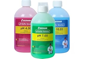 UIUZMAR Solution d'étalonnage pH 4,00 7,00 et pH 10,01, Solution Liquide pH 4,00 7,00 et pH 10,01 de 500 ml avec mesure de 30 ml, Solution tampon pH 4 7 10 par pHmètre, Compteurs de pH