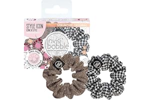 ‎INVISIBOBBLE Invisibobble Duo Scrunchie Set, Stoff Haargummi Schwarz Weiß Muster, Stoff Zopfgummi Goldglitzer für Mädchen & Damen, Limited Collection, 2 Stück