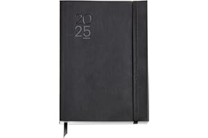 Miquelrius - Agenda 2025, Agenda Anual 155x213 mm, Agenda semana vista, Cubierta flexible símil piel cosida, Papel 80 g/m², Español, Inglés y Portugués, Color negro