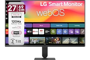 LG 27U511SB 69 cm (27 Inch) Full HD (1920x1080) IPS Smart Monitor with webOS26, 120Hz, Wi-Fi, Bluetooth, Miracast, AirPlay, Speakers, HDMI, USB-A, Slim Stand, 3-Side Virtually Borderless (Black)