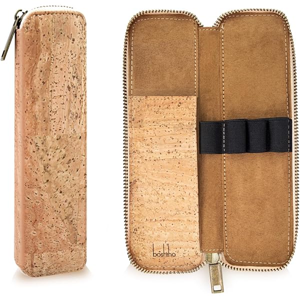 Estuche De Corcho Boshiho Con Cremallera - Cuero Vegano, Para Lápices, Oficina, Escuela O Viaje