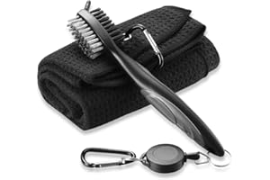 Pzihao Golf Club Brush and Microfiber Towel Kit with Carabiner Clip - Waffle Pattern Golf Cleaning Tool Set