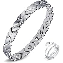 Set Bracciale E Anello Magnetico Donna Titanio Con Cristalli - Regolabile, 3500 Gauss