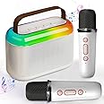 Azulmart Mini Karaoke Machine Bluetooth Speaker with 2 Wireless Microphone, Portable Party Karaoke Set with PA System Sing LED Light, TF Card USB AUX In FM REC, Gift Toy for Adult Kids All Smartphones