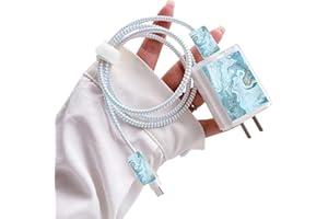 DIYGODY Bonito Protector de Cable con Patrón Marmoleado para el Cargador del iPhone, Lindo Ahorrador de Cable Cargador USB para Líneas de Datos de Móviles, Anti-caída Previene la Rotura del Cable - Azul