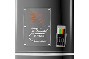 Previs Tafel Magnetica Kühlschrank Acryl Durchsichtig A4 (21X30cm) mit 4 Stiften - Tafel Methacrylat mit Magneten Ideal für Kalender, Aufgaben, Einkaufen, Kinder, Arbeit, Schule