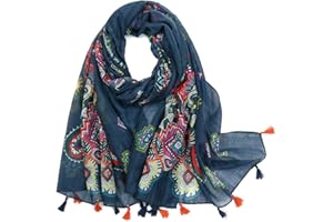 KAVINGKALY Boho écharpe pour Femmes Motif de Fleurs Imprimée Florale Légère Mode écharpes à Franges Enveloppes Châle
