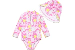 Mazuliso Baby Bambina UPF50+ Costume da Bagno Intero Maniche Lunga con Cerniera e Cappello