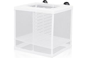 JESIAH Aquarium Breeding Box, Fish Tank Breeder Small Fry Hatchery Net Nursery Isolation Boxes Incubator Tank Divider with 4 Suckers for Newborn Small Shrimp Betta 16 * 14.5 * 15.5cm（White）