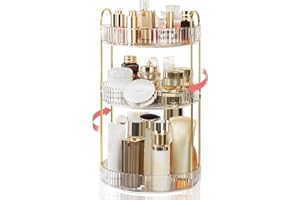 Boxalls Organizer Trucchi Girevole, Porta Trucchi Organizzatore 360° Grande Capacità, Organizer Trucco Bagno, Contenitore Contenitori Trucchi da Tavolo Espositore Creme (3 Ripiani, Trasparente)