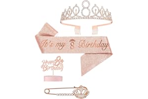 Pinenuts 8th Birthday Sash and Tiara,It's My 8th Birthday Sash and Crown Cake Topper for Girls 8th Birthday Gifts Party Decorations Supplies