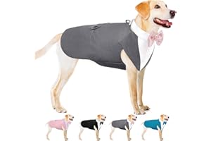 AOFITEE Hund Smoking Hund Anzug & Bandana Set, Hund Hochzeit Party Suit Hundefliege Shirt Vest, Haustier Anzug Kostüm Hund Kleidung mit Abnehmbarer Fliege für Halloween, Christmas,XL