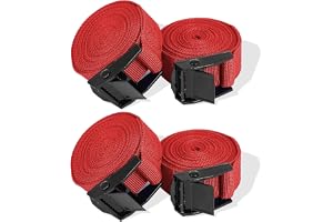 Cargo Tie-Down Straps, 4Pack, 1 In × 3.3 Ft, Lashing Straps with Buckles | Adjustable Cam Buckles Tie Down Cinch Strap for Cargo, Trucks, Motorcycle, SUP, Kayak, Canoe, Trailer, Red
