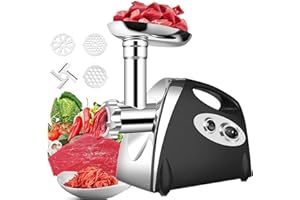 awolsrgiop Fleischwolf Elektrisch, 2800W Elektrischer Fleischwolf Wurstfüller mit 3 Mahlplatten und Wurstfüllrohren, Fleischwolf Elektrisch Multi Küchenmaschine Meat Grinder - Schwarz