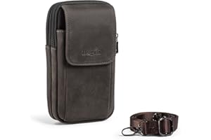 Hengwin Double Sac Banane pour Homme en Cuir véritable pour iPhone/Samsung Galaxy, Sac à bandoulière, Sac de Transport Mobile avec Anneau de Ceinture et Clip de Ceinture (Gris)