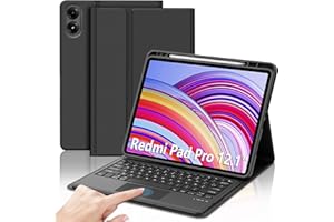 JADEMALL Tastiera Redmi Pad Pro 12.1" 2024, Custodia Tastiera con Trackpad per Xiaomi Redmi Pad Pro 12.1", Italiana QWERTY Tastiera Bluetooth Staccabile con Touchpad per Tablet Redmi Pad Pro 12.1" 2024, Nero