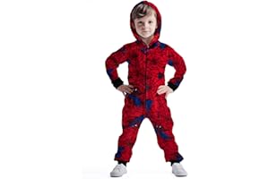 United Labels Marvel Spiderman Jumpsuit mit Kapuze für Jungen, Rot, Overall lang, Schlafanzug Einteiler für Kinder