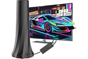 QISEMDUM Indoor TV Aerial, Smart TV ariels indoor with 560+ Miles Range Smart aerials with Amplifier Signal Booster, Supports 4K 1080P HD Local Channels with 18ft Aerial Cable（Black）