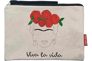 Hello-Bags. Bolso Neceser/Cartera de Mano. Exterior: Algodón 100%. con Cremallera y Forro Interior. Incluye Bonito sobre Kraft de Regalo. Modelo: VIVALAVIDA. Color: Crudo/Negro. 23x15,5 cm.