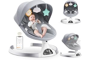 Brolteja Electric Baby Bouncer Chair, App-Enabled Baby Swing Chair with Remote Control, 3-Stage Timer,5 Swing Modes, 12 Preset Lullabies, Soft Padded Newborn Toddler Bouncer (App Grey)