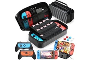 HEYSTOP etui na prze??cznik, 11 w 1 Switch torba transportowa z 2 uchwytami do prze??cznika, regulowany stojak na gry, szk?o hartowane ochraniacz ekranu z 6 uchwytami na kciuki.