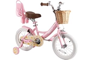 RULLY Lemon Kids Bike 12 Inch Bicycle for Girls Ages 2 3 4 Years, Training Wheels Included, Girl Bikes with Basket & Doll Seat,Pink