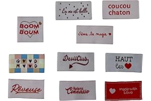 FILOUFACE Étiquette tissée à coudre Lot de 10 Message Fun Customisation textile Thème Rouge