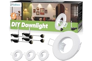 Sailsco Set di 4 Cornice Faretti Incasso Cartongesso GU10, Orientabili a 60° in Iron,Foro Ø55mm,Portafaretto Rotondo Bianco,Portalampada GU10 per Faretto,230V