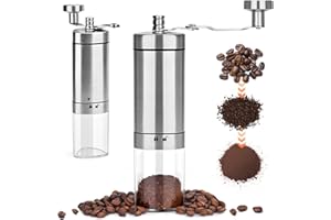 Pystuvo Manual Coffee Grinder, Stainless Steel Hand Coffee Grinder Manual with Foldable Handle, Adjustable Hand Coffee Bean Grinder with Ceramic Burr Coffee Grinder Manual
