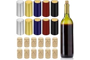 Swpeet Set di 60 capsule termorestringenti in PVC, 5 colori argento, nero, rosso, oro, blu, e naturale, per bottiglie di vino e bottiglie di vino, tappi di chiusura con involucro termoretraibile per