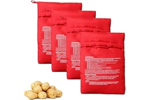 BAMBOOPACK 4 bolsas de patatas para microondas y microondas, color rojo, bolsa de cocina de patatas, bolsas de patatas al horno,bolsas para hornear patatas para cocina en solo 4 minutos