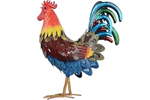 AOFOX Hahn Statuen Garten Dekor, Indoor Metall Huhn Skulptur Yard Art für Outdoor Farm Patio Rasen Back Yard Home Dekorationen (Rot)