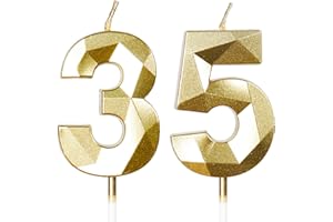 YIRAN Candele dorate per 35° compleanno, numero 35, decorazioni per torte per feste di compleanno, anniversario di matrimonio, celebrazioni
