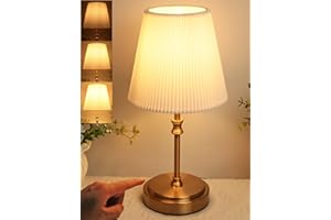 HSLighting Bedside Lamps, 12'' Touch Control Table Lamp Wired Night Light with Fabric Shade 3-Way Brightness Dimmable Retro Lamps Bedside for Christmas Bedroom Living Room Kid's Room Decor Gift, Gold