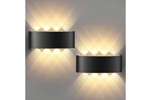 ‎LURESHINE Lureshine 2 Stück Wandleuchte Innen, 22x8x5cm Up an Down Wandlampe, Aluminium-Druckguss Aussen 8w Schwarz IP 65 LED 3000K Warmweiß, für Wohnzimmer