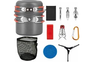 Bulin Kit de Utensilios Cocina Camping,Kit Camping Plegable,Ligera de Aluminio, con Olla, Cuenco y Sartén, para Senderismo,Picnic,Air Libre