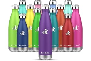 KollyKolla Botella Agua Niños, Botella Acero Inoxidable Niños, Botella Termica Deporte sin BPA, Cantimplora Infantil sin Fugas, Termo con Doble Aislamiento - 12H Caliente/24H Frío, Colegio, Oficina