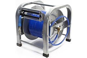 Wiltec Dévidoir automatique avec tuyau 30 m, 360 x 385 x 380 mm, En acier et PU, Enrouleur de tuyau pneumatique 12 bar, connexion 1/4"