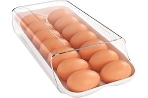 theaoo Soporte para huevos para nevera, contenedor de huevos rodante automático para refrigerador, dispensador de huevos de plástico transparente, organizador de huevos apilable con bandeja interior