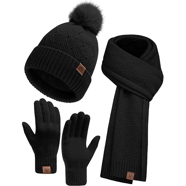 Embouro Women's Winter Set: Pom-Pom Beanie, Infinity Scarf & Touch Screen Gloves - Detachable Pom, 100% Acrylic, One Size