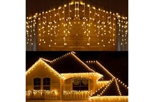 BrizLabs 240 diod LED oświetlenie bożonarodzeniowe na zewnątrz lodowy deszcz, łańcuch świetlny ciepła biel, zasłona świetlna Boże Narodzenie, oświetlenie dekoracyjne, 8 trybów pracy, wewnątrz sople lodu, zasłona świetlna na imprezę, wesele, do ogrodu