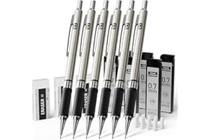 Four Candies 0,7 mm Druckbleistift Set, 6 Stück Metall Minenbleistift, Mechanische Bleistifte mit 360 Stück HB-Minen, 3 Radiergummis und Etui, Druckbleistifte zum Schreiben und Zeichnen für Ingenieure